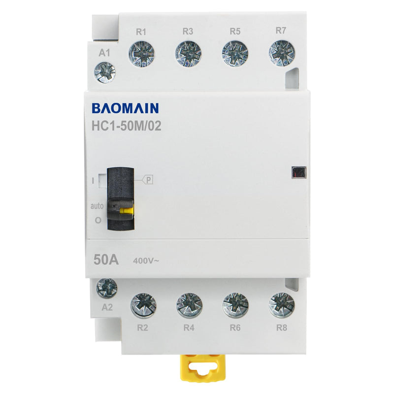 Baomain 110V AC 4-Pole Contactor, 50A 4NC Normally Closed, DIN Rail Mount - Manual & Automatic Switchable for HVAC, Motor, Pump, Lighting HC1-50M/04-110VAC 50 Amp. 110 VAC(Manual Control)