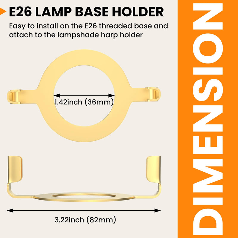 E26 Lamp Harp Saddle Base Lampshade Holder 1-7/16" (36 mm) Non-Slip UNO Collar Adapter for E26 Threaded Base, 2pcs Gold Tone