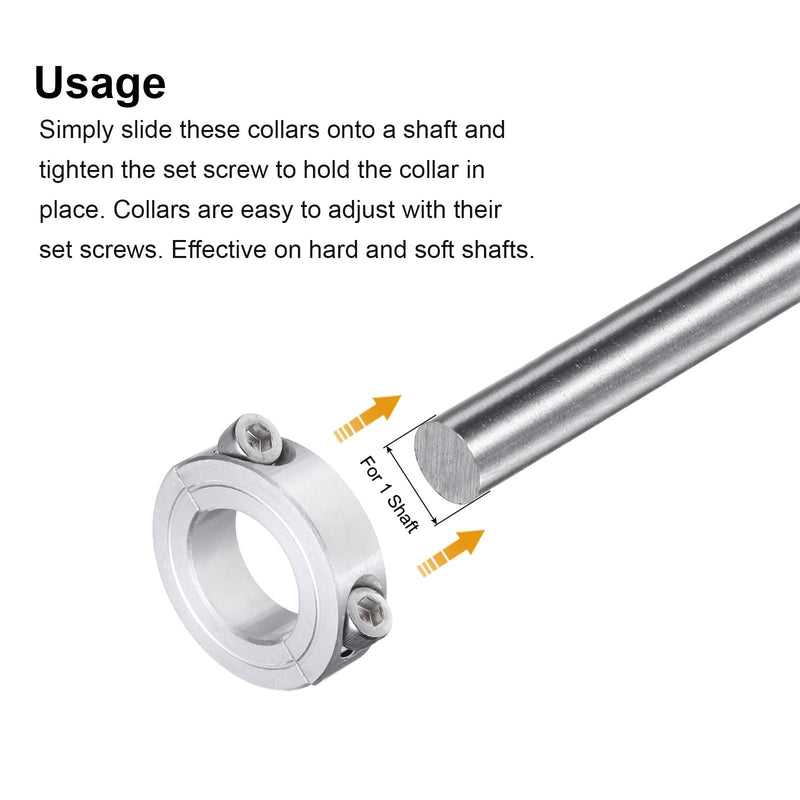 uxcell Double Split Clamp-On Shaft Collar for 1" Shaft, Two-Piece Clamping Collar, 1-3/4" OD, 1/2" Thickness, Aluminum Alloy Set Screw Split Collar Clamp