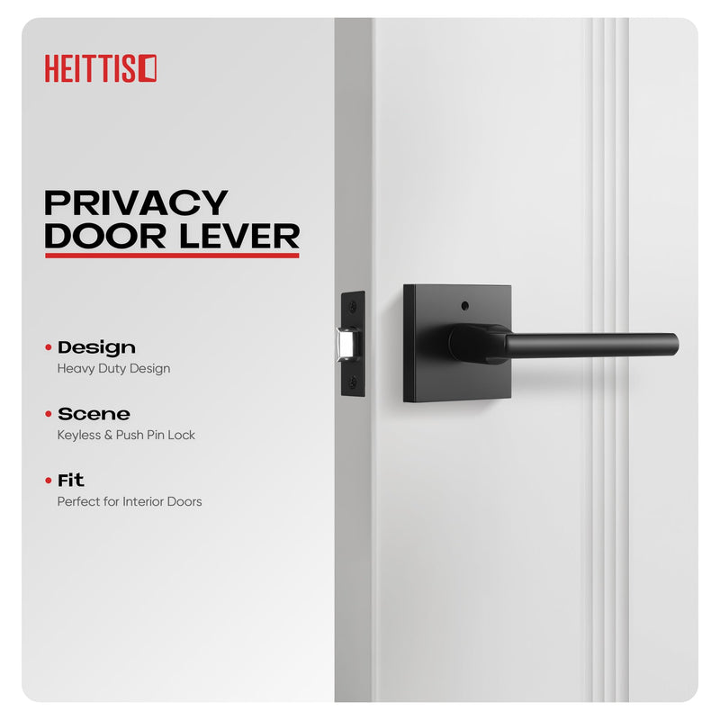 2 Pack Black Door Handles Interior, Matte Black Door Handles,Privacy Black Doorhandles for Bedroom and Bathroom Privacy-2Pack