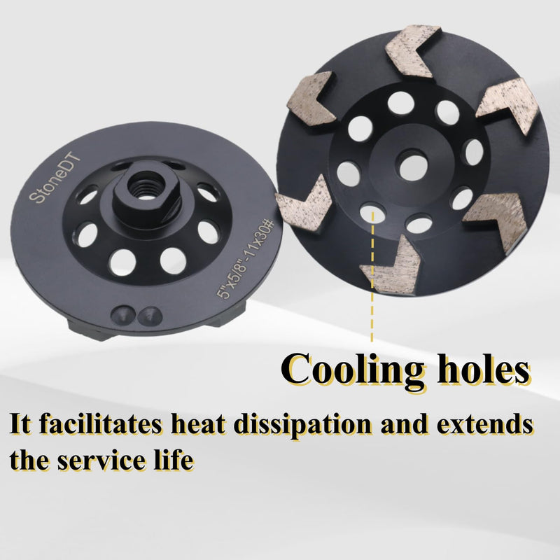 High Performance Diamond Grinding Cup Wheel, 5’’ Aggressive Arrow Segment Grinding Wheel for Concrete Thin Epoxy Coating Removal, 5/8"-11 Arbor, 30/40 Grit, 6 Segments 5''