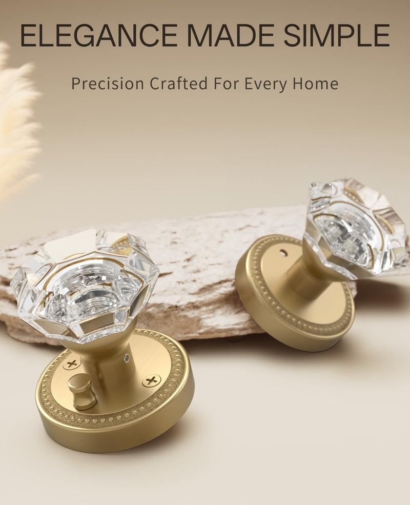 Asidrama 1 Pack Privacy Champagne Bronze Crystal Door Knob with Lock, Champagne Bronze Door Knobs Interior for Bedroom or Bathroom, Heavy Duty for Left Right Sided Doors 220 1pack