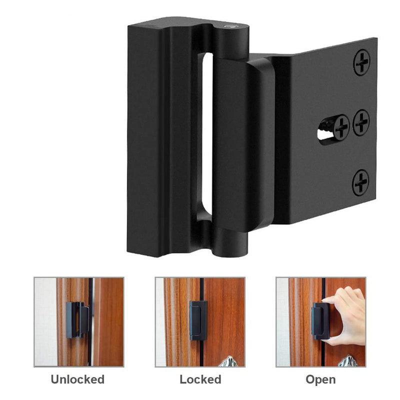 szhdx Door Security Lock, Upgrade Home Security Door Lock & Reinforcement Lock with 3 inch Stop and 8Screws, Door Lock Child Proof Security Door Stopper for Inward Swinging Door(2PC Black)