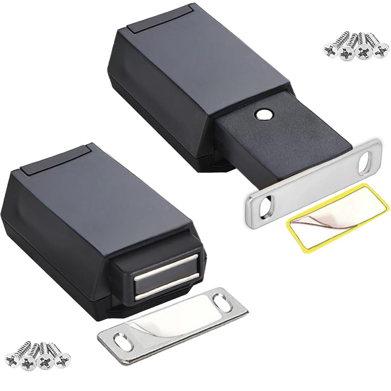 Magnetic Push to Open Cabinet Hardware CBRIVE 2 Pack Heavy Duty Push Latch & Lock for Hidden Door Touch Latches and Catch Magnet Push Release Drawer Pull Tip on RV Closet Close Strong Pop Out, Black