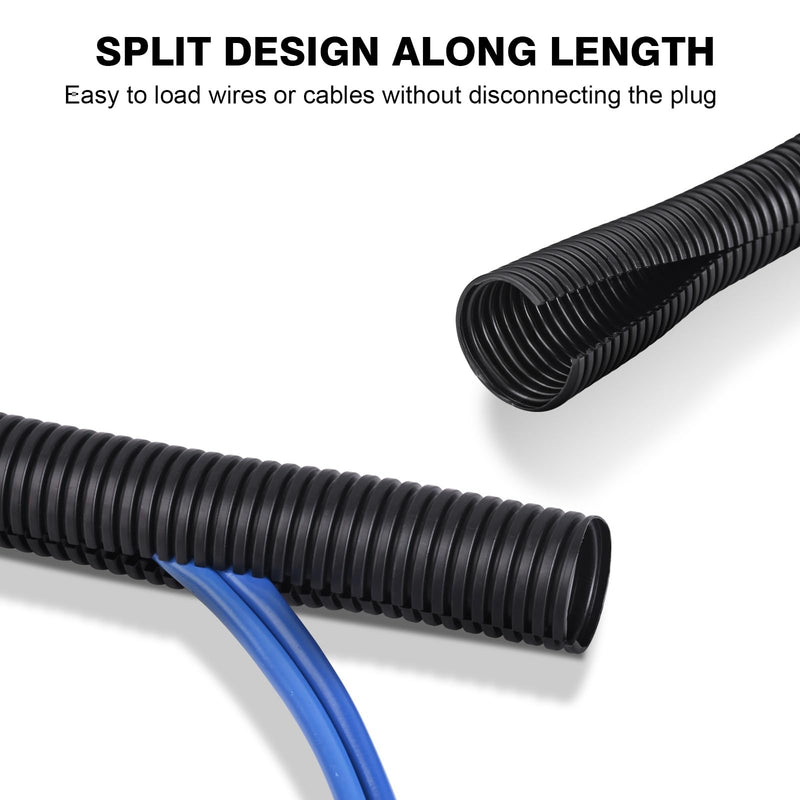 CrocSee 25ft - 1/2 inch Flame Retardant Split Wire Loom Tubing with Installation Tool - Flexible Wire Covers Cord Protectors - Black 1/2"-25ft