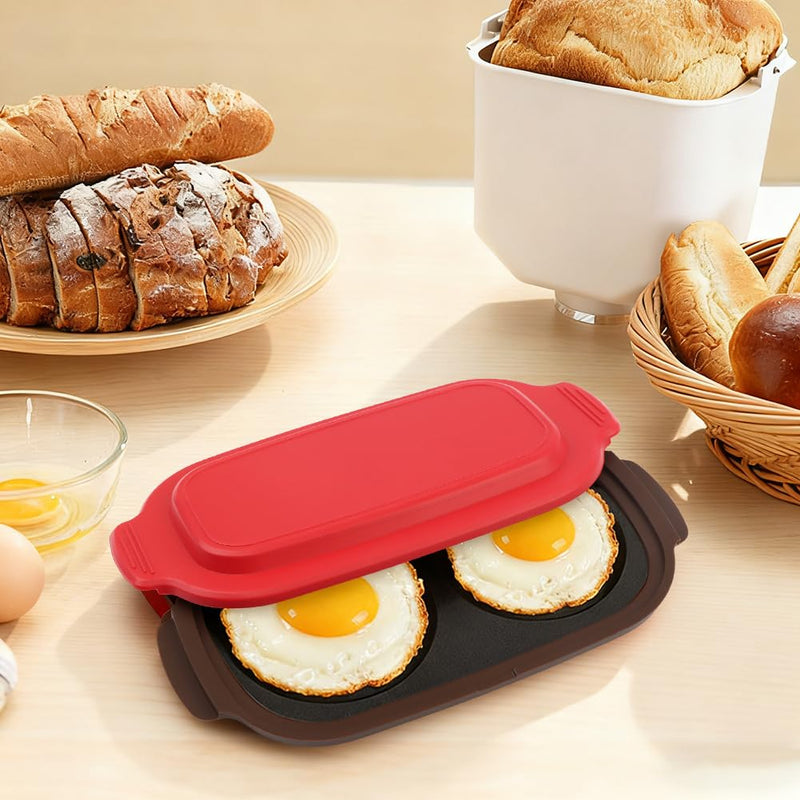 Microwave Egg Cooker with 2pcs Silicone Oven Mitts Heat Resistant, Multi-use Microwave Egg, Cooker & Poacher for Breakfast Sandwiches, Space-Saving Design for Dorms & Offices Red