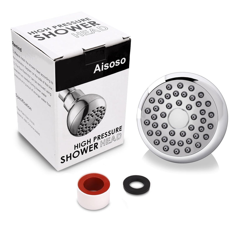 Aisoso High Pressure Shower Head 3 Inches Anti-clog Anti-leak Fixed Showerhead Chrome with Adjustable Swivel Brass Ball Joint for Relaxing and Comfortable Shower Experience 3.0 Inch