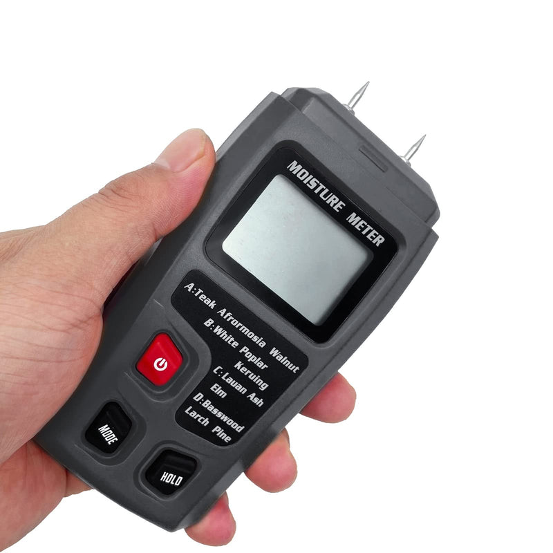 Digital Wood Moisture Meter Wood Humidity Tester Hygrometer Timber Damp Detector Large LCD Display (Grey) Grey