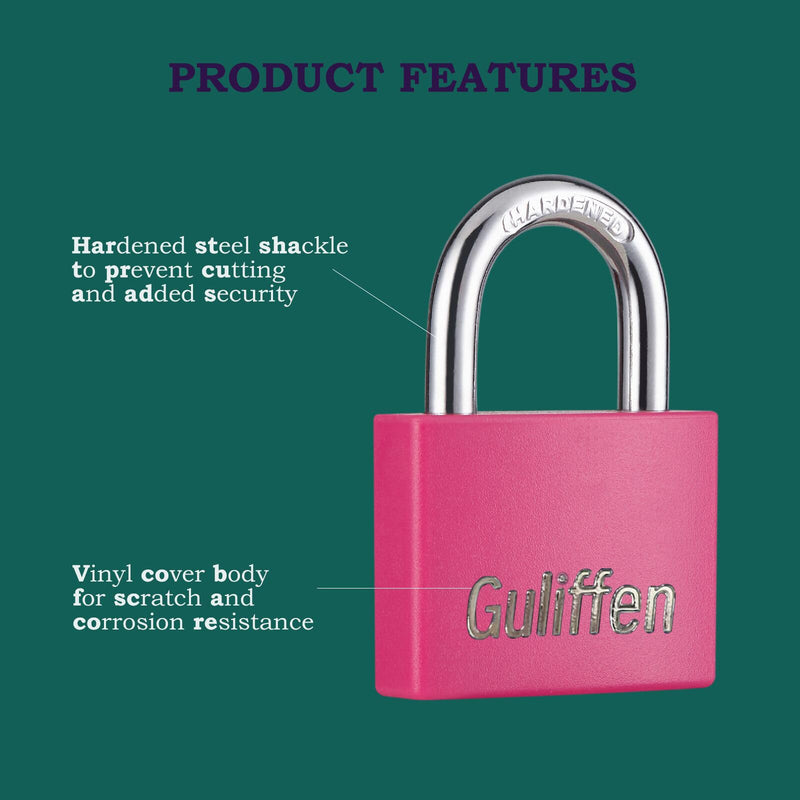 2 Pack Aluminum Locker Lock with Key, Pad Lock with 1-9/16 in. (40 mm) Wide Lock Body, Key Lock for Gym Locker, Shed, Gate, and Storage Unit Pink*2SS