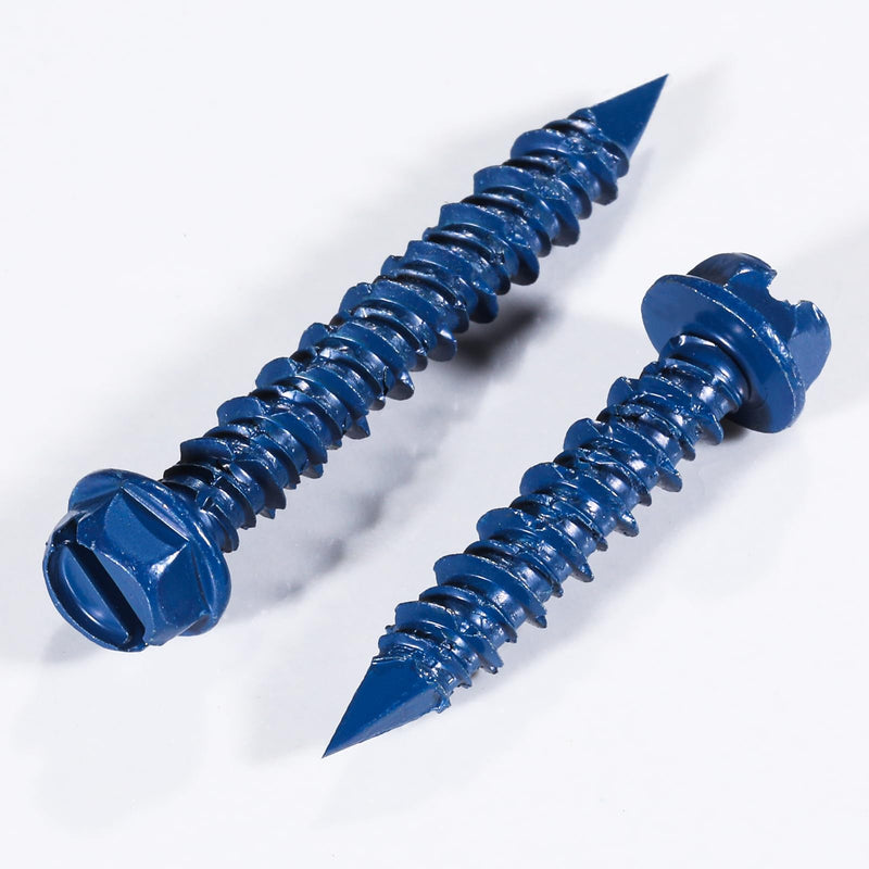 Wensilon(30 PCS) 1/4" * 1-1/4" Slotted Hex Washer Head Concrete Screws Anchor Kit Blue Flat Head for Anchoring to Masonry, Block or Brick Stucco 1/4" * 1-1/4" 30