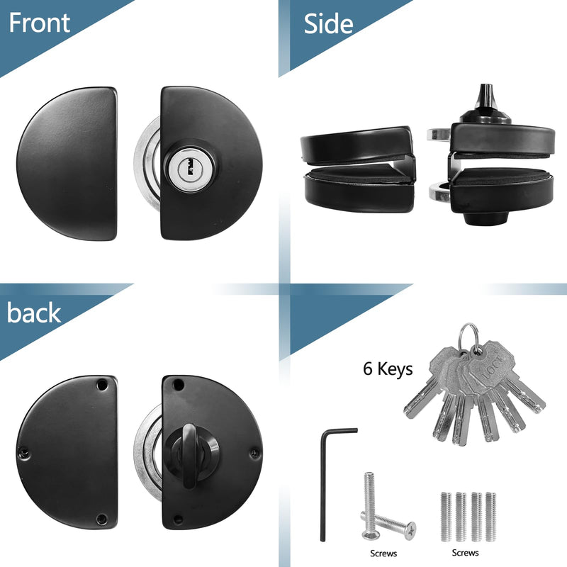 Sliding Double Glass Door Lock, Home, Office Single Door Lock, no Drill Glass Door Lock Anti-Theft Security Lock, Double Swing Hinged Frameless Push Sliding Gate Lock with 5 Keys，Model A101