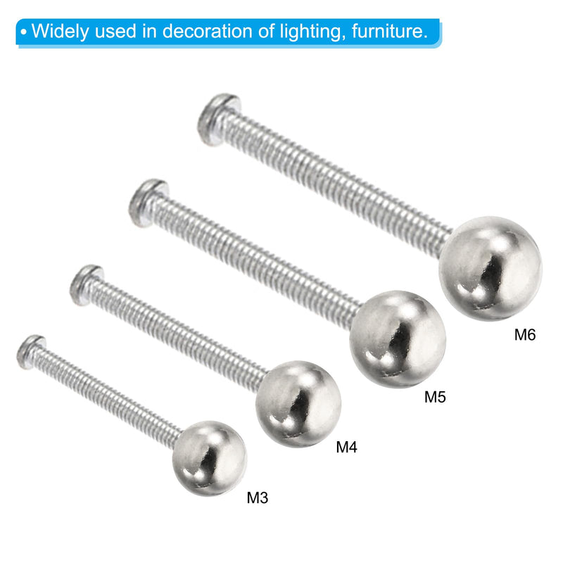 PATIKIL M5x0.8mm Ball Nuts Knob, 20 Pack Carbon Steel Drilling Ball Caps Blind Hole Handle Nut Decoration for Furniture Lamp or DIY Project, Silver Tone M5x12mm