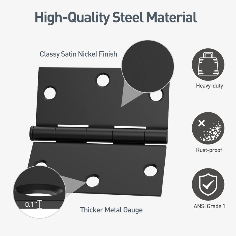 3 Pack Door Hinges 3.5 Inch with Square Corner, Matte Black Interior Door Hinge for Bedroom, Bathroom, Cabinet, and More 3 Pack Matte Black-Square