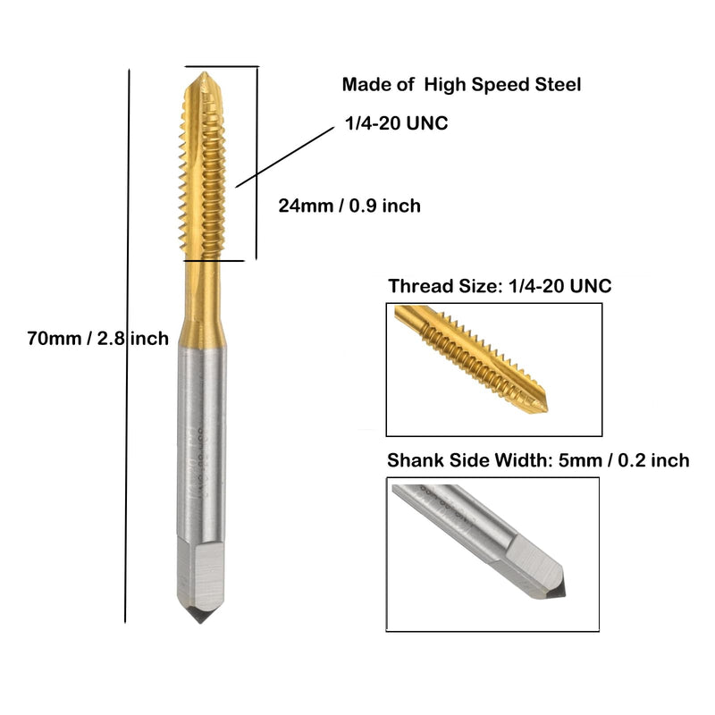 1/4"-20 UNC Spiral Point Threading Taps, Screw Thread Tapping Tool, High Speed Steel Titanium Coating Tap Tapping Bit for Drilling Milling, 10 Pcs