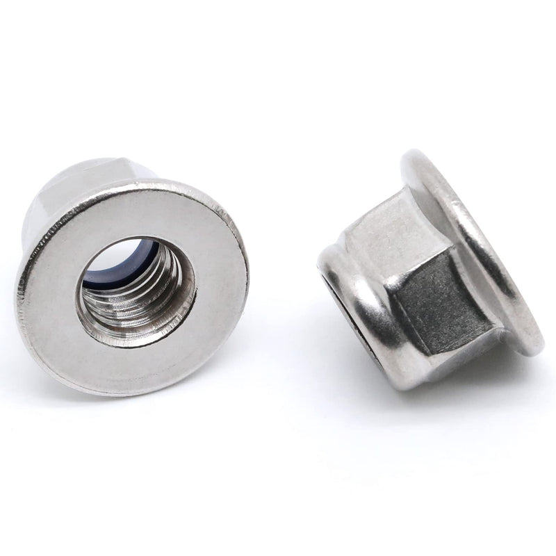 M6-1.0 Flange Nylon Insert Lock Nuts Flanged Locknuts, DIN 6926, Stainless Steel 18-8 (304), Bright Finish, 25 PCS M6