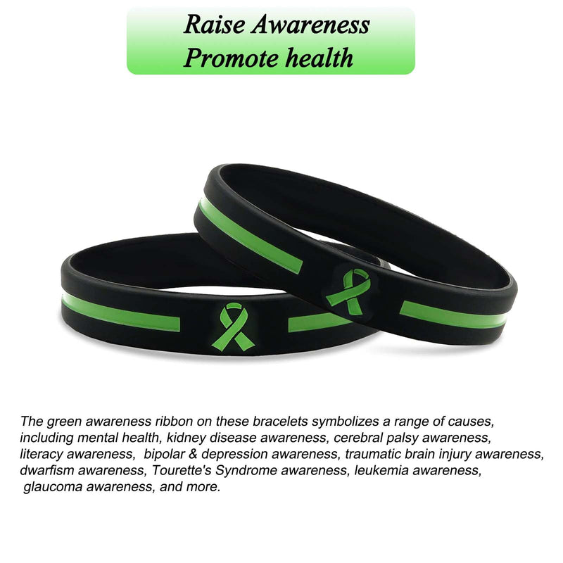 Temogole 60 Pcs Mental Health Awareness Bracelets Bulk Items Accessories Green Awareness Ribbon Silicone Wristbands Hodgkins Lymphoma Awareness Products Unisex Wristbands for Men Women Green
