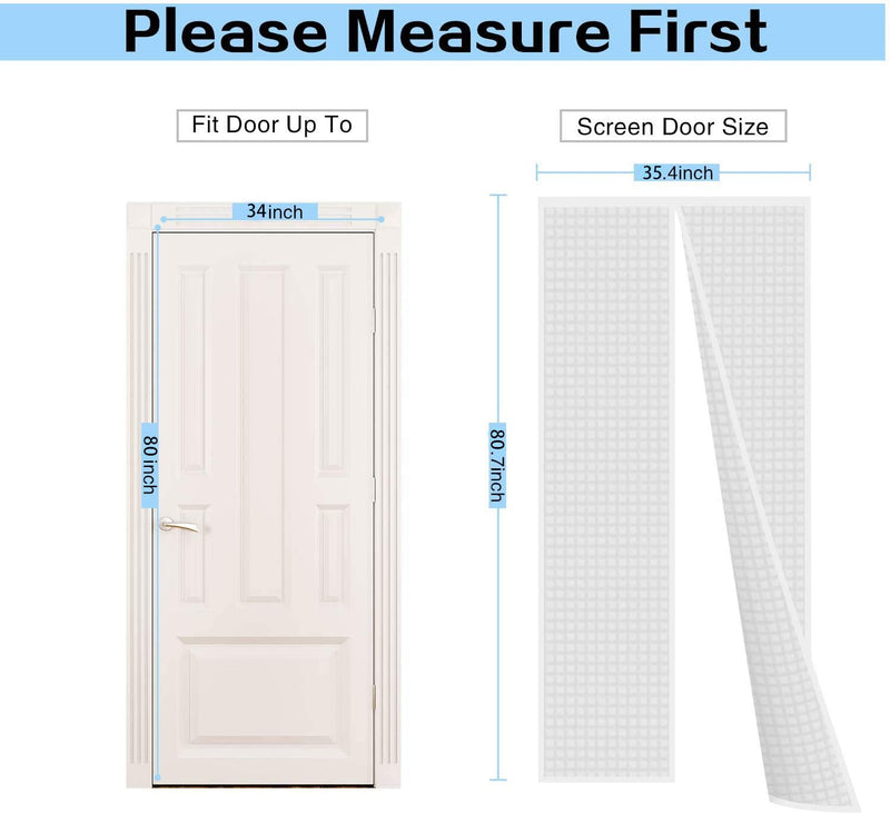 Insulated Curtain, Thermal Magnetic Self-Sealing EVA Screen Keep Cold Out, Auto Closer for Kitchen, Patio, Air Conditioner Room, Hands Free, Fits Doors up to 34" x 80", White Fit Door Size up to 34" x 80"