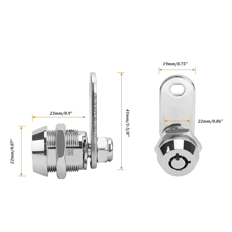 2 Pack Tubular Cam Locks, Cabinet Locks with 7/8'' Cylinder, Atom Lock for Arcade Machine, Gumball Machine, Cash Door, Tool Box, Chrome Finish and Keyed Alike (7/8 Inch 90°) 7/8 Inch 90°