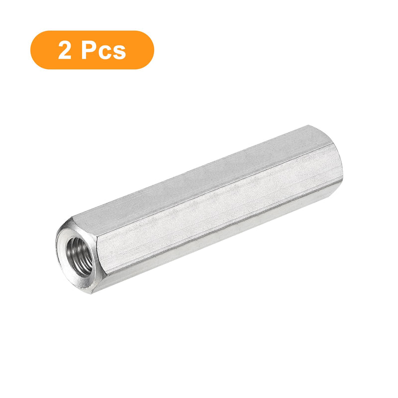 uxcell M8 x 1.25-Pitch 60mm Length Coupling Nuts, 2pcs 304 Stainless Steel Metric Hex Rod Coupling Nuts M8x60mm