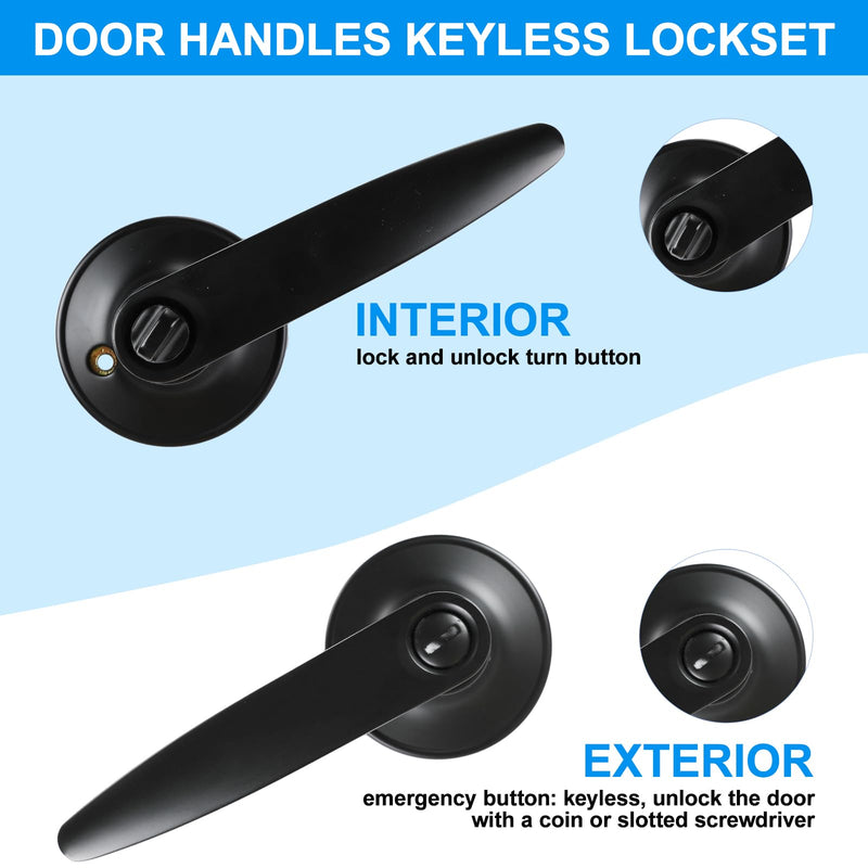 Privacy Door Levers, 3 Pack Matte Black Door Handles, Bed and Bath Door Locksets Heavy Duty Keyless Interior Handles, Reversible for Left Right Handed Doors