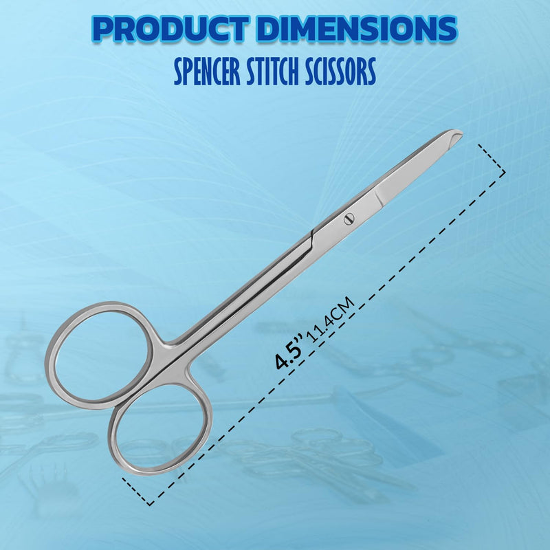 Suture Stitch Scissors – Straight Hook Stainless Steel Surgical Nursing Medical Scissors Perfect for Suture Removal, First Aid, EMS Training and More (Silver, 4.5 Inch) Silver