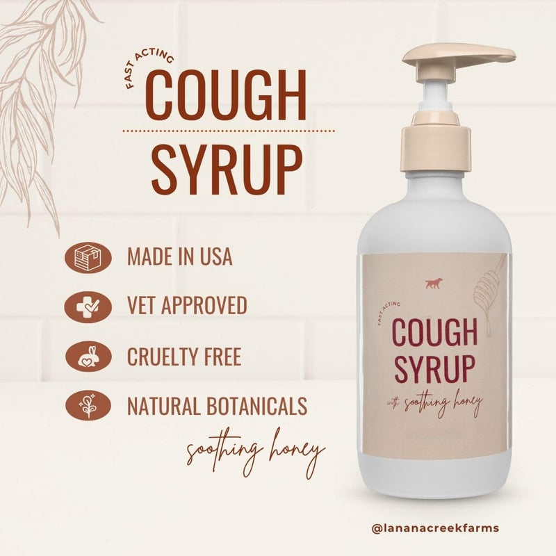 Lanana Creek Farms® Dog Cough Syrup with Honey, 240ml/7.7oz, Pump Dispenser | Cough, Throat Irritation, Respiratory Discomfort Relief | Easy to Administer | Vet Approved | Made in the USA 7.7 Ounce