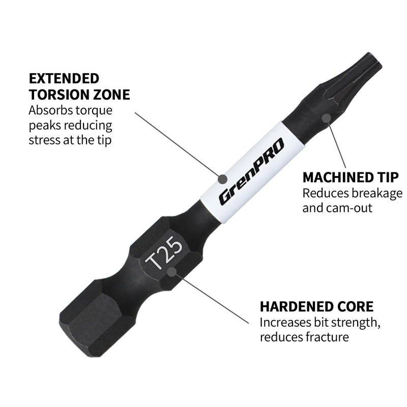 Screwdriving Power Bits T25-2IN*5pcs Torx Head Bit Set,High Impact Tough Magnetic #25 1/4 Inch Hex Shank S2 Alloy Steel Star Bits Set,2" Long Drill Bit T25 2IN 5PCS
