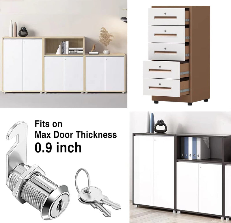 Cabinet Cam Locks Keyed Alike, 1-1/8'' Fits on 7/8'' Max Door Thickness, Secure File Drawer Mailbox RV Storage Replacement Set, Zinc Alloy (1-1/8 Inch 10Pcs) 1-1/8 Inch 10Pcs