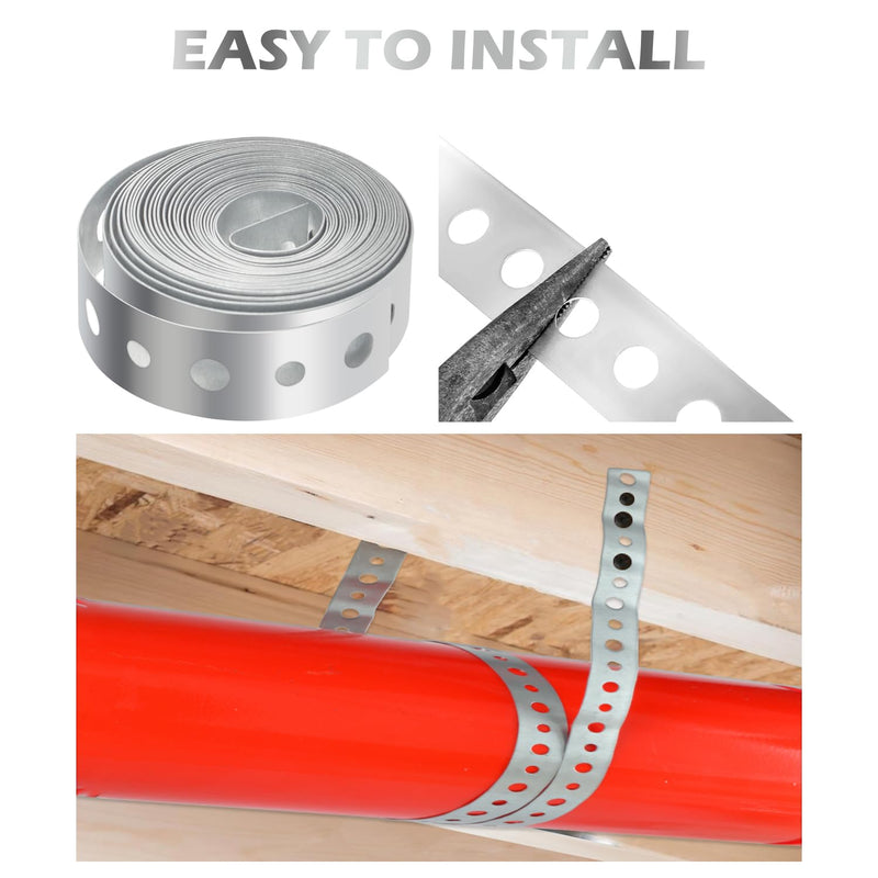 HYDRO MASTER Galvanized Metal Pipe Strap, 3/4 Inch x 10 Feet, 24 Gauge, for Pipe Support, Hanging and Flexible Trimming with Holes