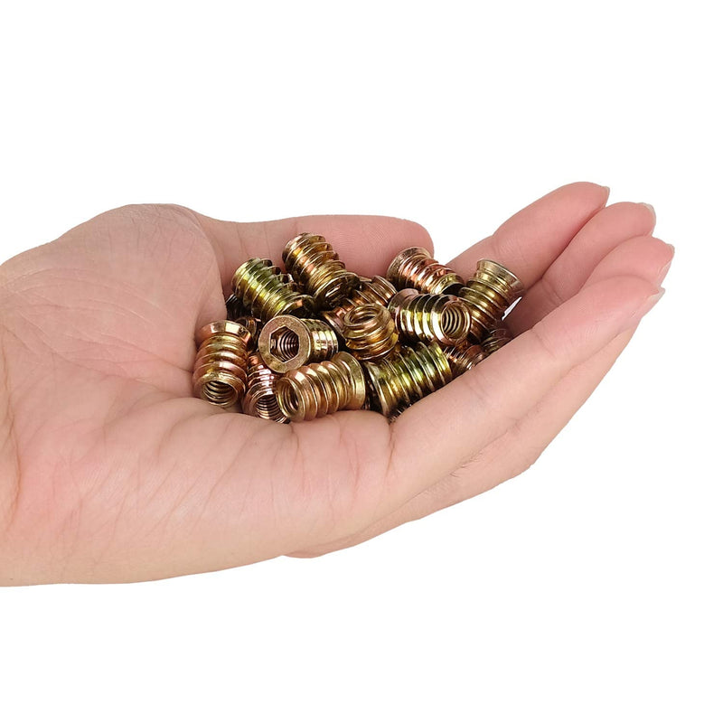 40Pcs Anwenk 1/4"-20 x 15mm Furniture Screw in Nut Threaded Wood Inserts Bolt Fastener Connector Hex Socket Drive for Wood Furniture Assortment (with Hex Spanner) 15mm 40P