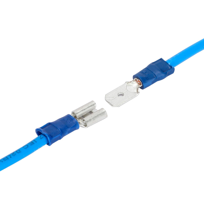 HKS 150PCS Piggyback Vinyl Insulated Spade Connector Blue 16-14 AWG - 6.3mm 1/4" Electrical Quick Disconnect Wire Connectors Kit - Tinned Copper PVC Terminals