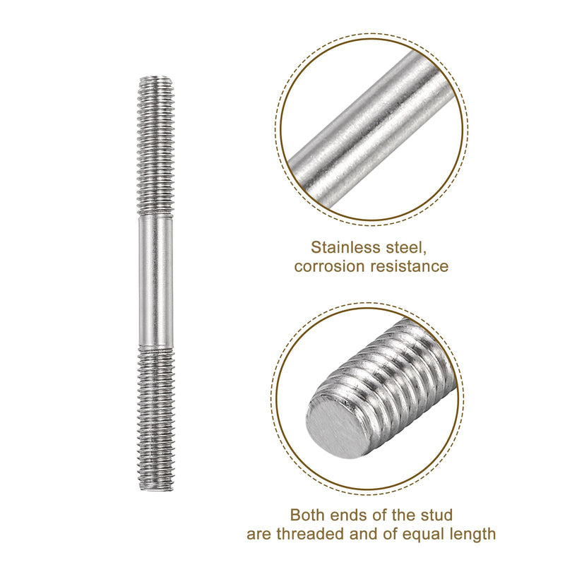 uxcell 5Pcs M6x60mm 304 Stainless Steel Double End Threaded Stud Screw Bolt for House Maintenance 5