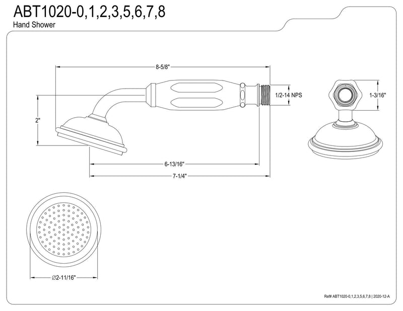Kingston ABT1020-7 Single Function Round Hand Shower, Brushed Brass