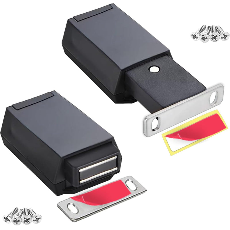 Magnetic Push to Open Cabinet Hardware CBRIVE 2 Pack Heavy Duty Push Latch & Lock for Hidden Door Touch Latches and Catch Magnet Push Release Drawer Pull Tip on RV Closet Close Strong Pop Out, Black