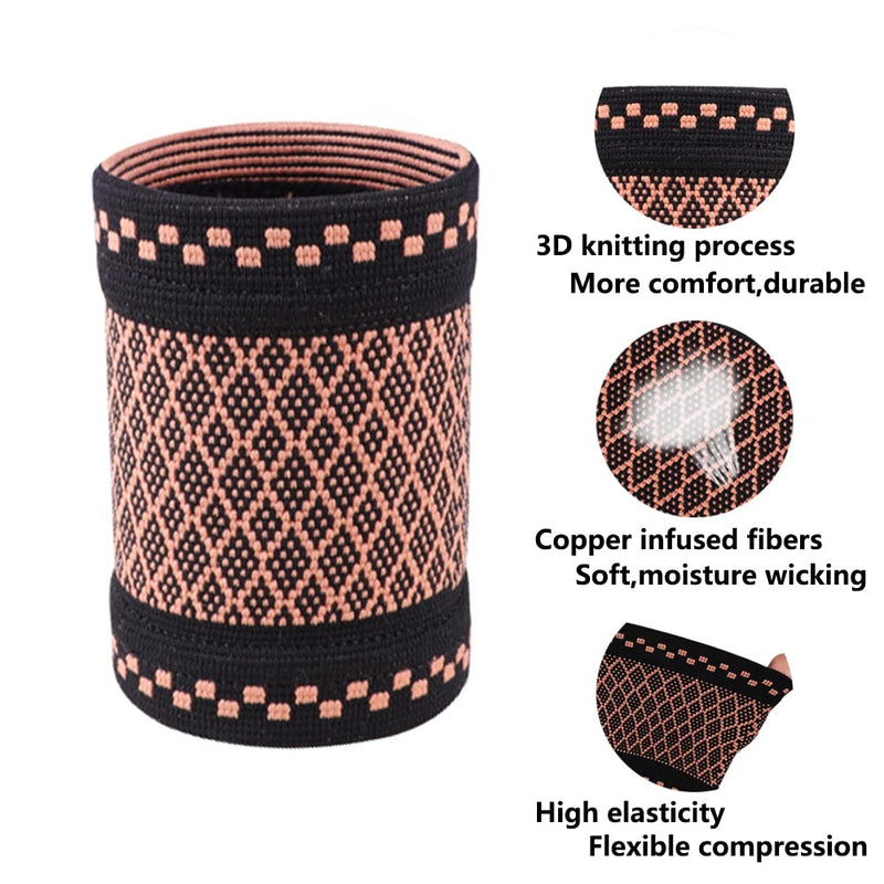 Copper Wrist Compression Brace (2Pcs), Elastic Wrist Support Sleeve Wrist Braces for Tendonitis, Arthritis, Carpal Tunnel Pain Relief, Soft Wrist Wrap Wristbands for Sport, Fitness, Workout, Typing(M) Medium