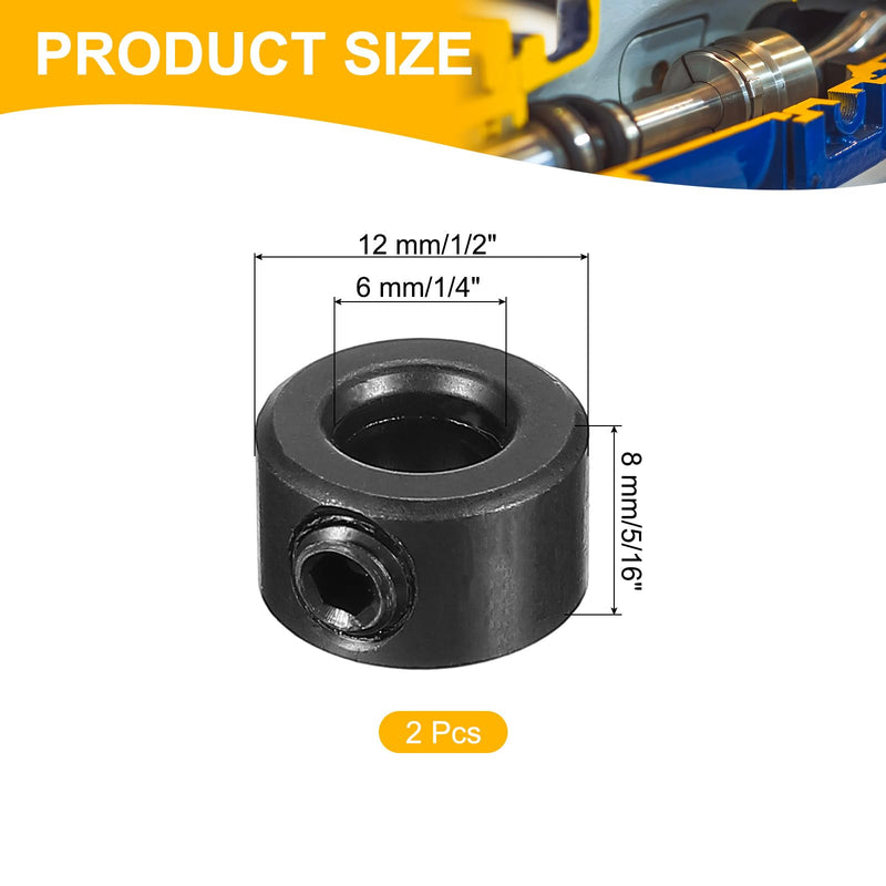 PATIKIL Bore 1/4" Shaft Collar 1/2" OD 5/16" Thickness, 2 Pack Carbon Steel Landing Gear Stopper Wheel Collar with Set Screw & Wrench for Machine Tool Industry, Silver 1/4"x1/2"x5/16" Black