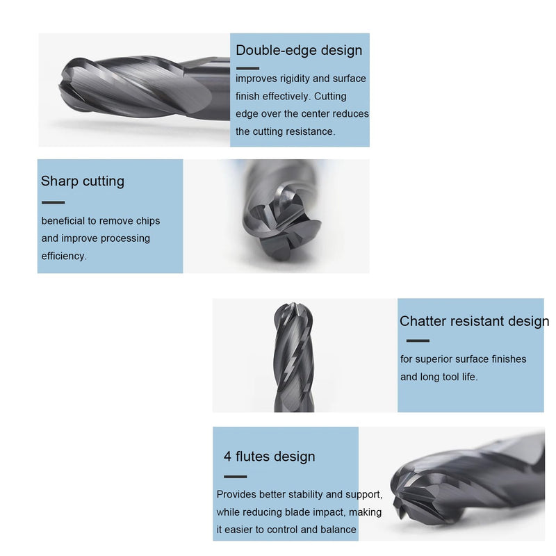 1/2" Extra Long Carbide Ball Nose End Mill for Alloy Steels/Hardened Steels, 4" Overall Length End Mill Bits, 4 Flute HRC 55 Deg AlTiN Coating, CNC Router Bits (1 Pieces) 1/2" Extra Long
