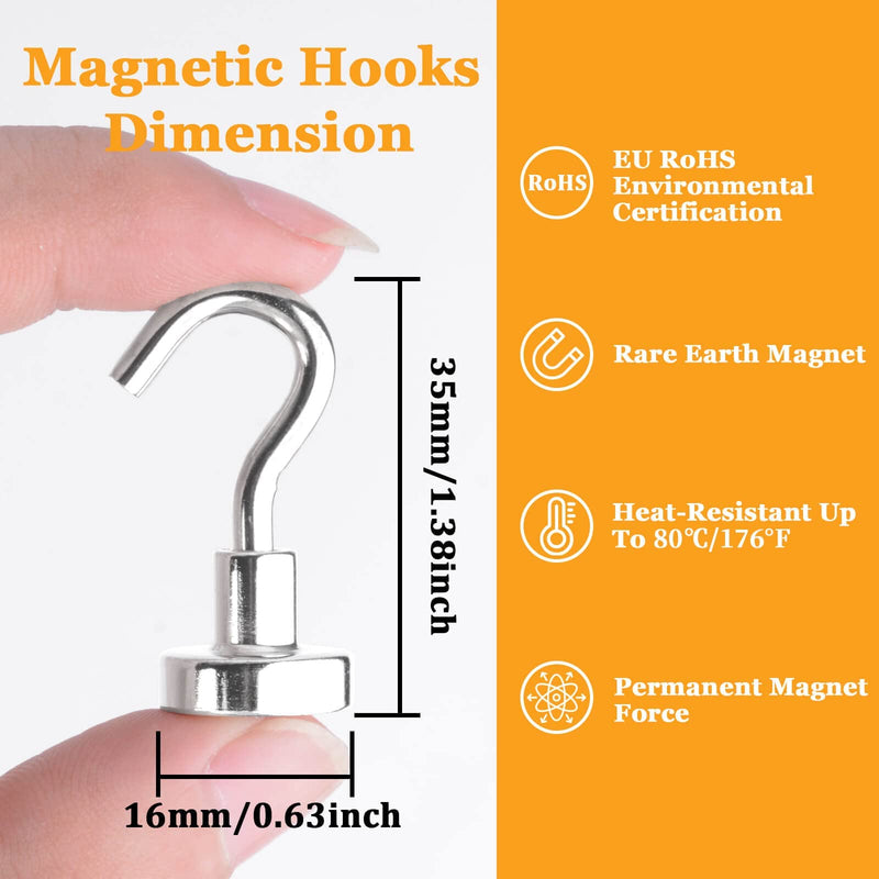 30Pcs Super Strong Magnetic Hooks, 25lbs Magnetic Hook Heavy Duty for Hanging, Rare Earth Neodymium Magnet Hooks, for Cruise Ship Camping Grill Kitchen Fridge Garage Wall E16mm_30p