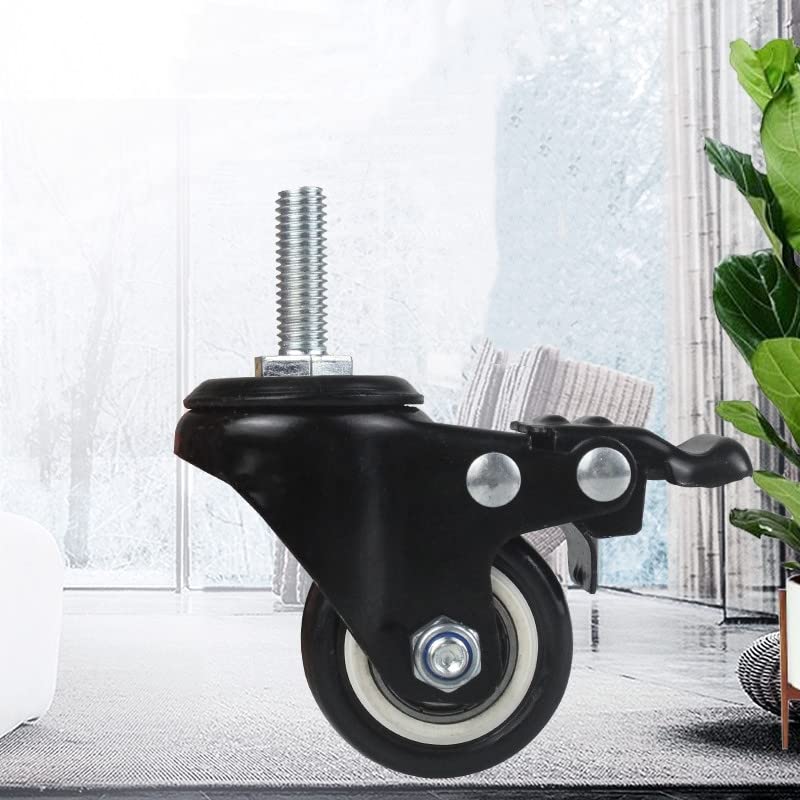 4Pcs 1.5 Inch Heavy Duty Caster Wheels Swivel Casters with Brake and M8 Threaded Stem, Loading 50kg/110lbs Black Rubber - NewNest Australia