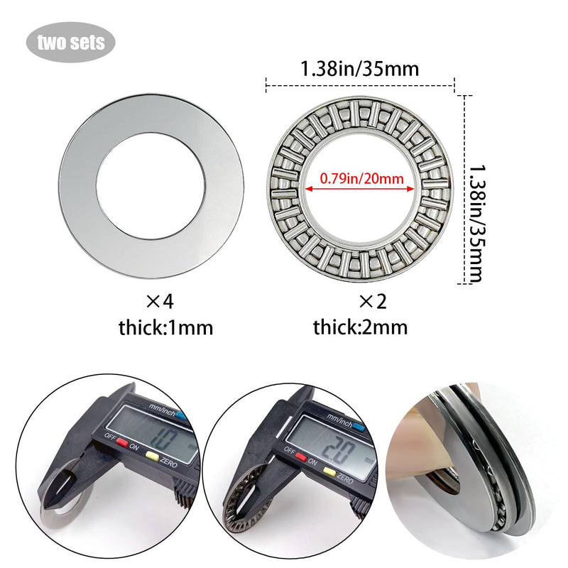 2 Sets AXK2035 Thrust Needle Roller Bearings, Thrust Bearing, with AS2035 Washers 20mm ID 35mm OD 2mm Thickness, Small Bearings for Mower Lawn Tractor