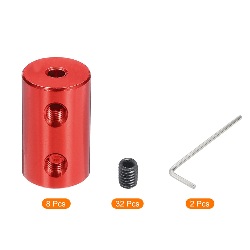 MECCANIXITY 3mm to 5mm Bore Rigid Coupling 20mm Length 12mm Dia M4 Aluminum Alloy Shaft Coupler Connector for 3D Printers DIY Car Boat Red, with 8pcs Coupling, 32pcs Screws, 2pcs Wrench 8