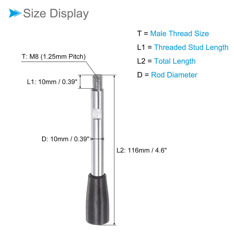 Revolving Crank Clamping Handle, M8 Male Thread 116mm Length, Chrome Plated Long Arm Handwheel Handle Knob Black - (Applications: for Lathe Machinery), 2-Pieces
