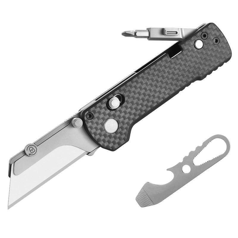 OKNIFE U1 Pro Multitool Folding Utility Knife with Folding Screwdriver, Quick Change Blade, Rail Lock & Pocket Clip for Men and Women (Carbon Fiber Overlay） Carbon Fiber Black