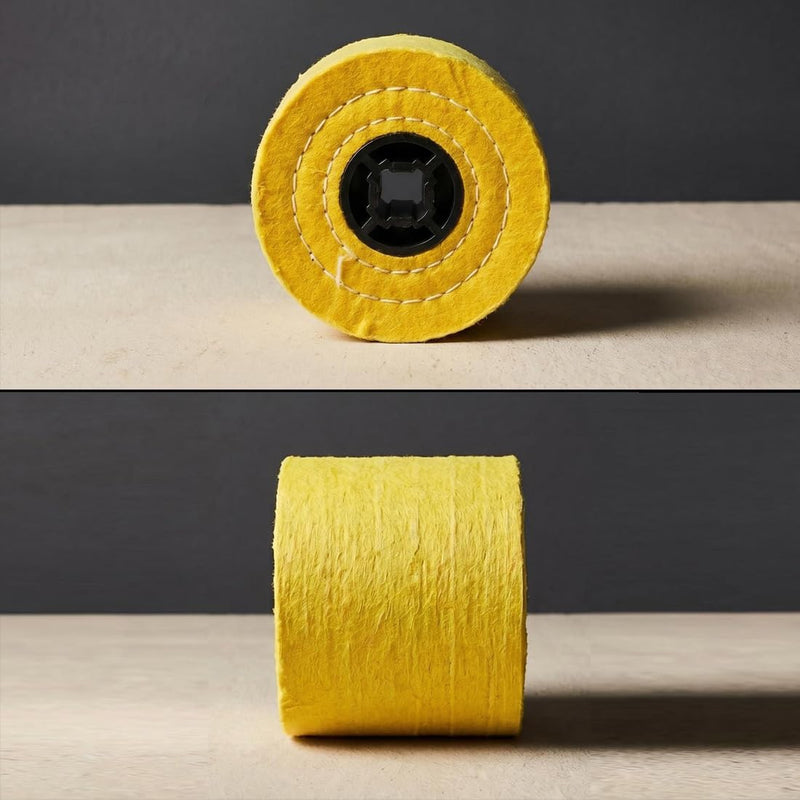 120mm x 100mm Cotton Surface Conditioing Drum, 3/4'' Quad Keyway Cotton Buffing Polishing Wheel for Drawing Machine (Yellow) Yellow Cotton Burnishing Drum