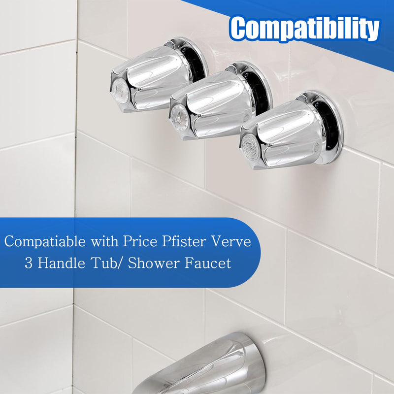 Dreyoo 3 Piece Metal Shower Knob Replacement Compatible with Price/Pfister Verve Tub Shower, Bathtub Faucet Handle Remodel Trim Kit Include 1 Hot 1 Cold 1 Diverter and 3 Screws(Polished Chrome) Polished Chrome
