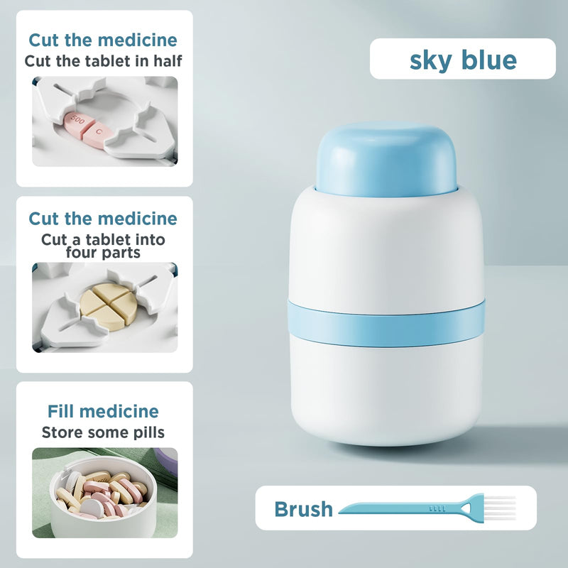 Pill Cutter 1/4 - Pill Splitter with Stainless Steel Blade for Cutting Small Pills or Large Pills in one Fourth, Suitable for Cuting Vitamins, Tablets (1-4 Blue) 1-4 Blue