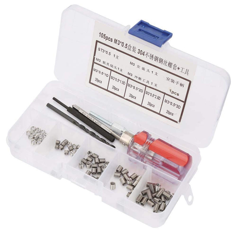 105pcs Threaded Inserts Repair Kit Stainless Steel Helicoil Type Wire Insert Installation Set (M3 x 0.5) (M3 x 0.5)