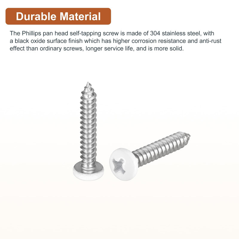 #8x1 White Screws - 50Pack - 304 Stainless Steel Pan Head Phillips Sheet Metal Screw Self-Tapping Screw Wood Screws #8x1" 50