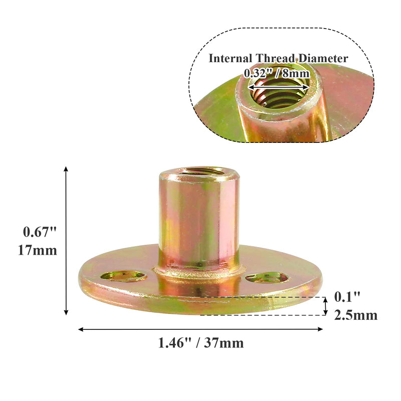 12pcs Round Base T-Nut, 5/16"-18 Carbon Steel Iron Plate Nut Screw-in T Nuts Flange Insert Female Thread Furniture Hardware Accessories