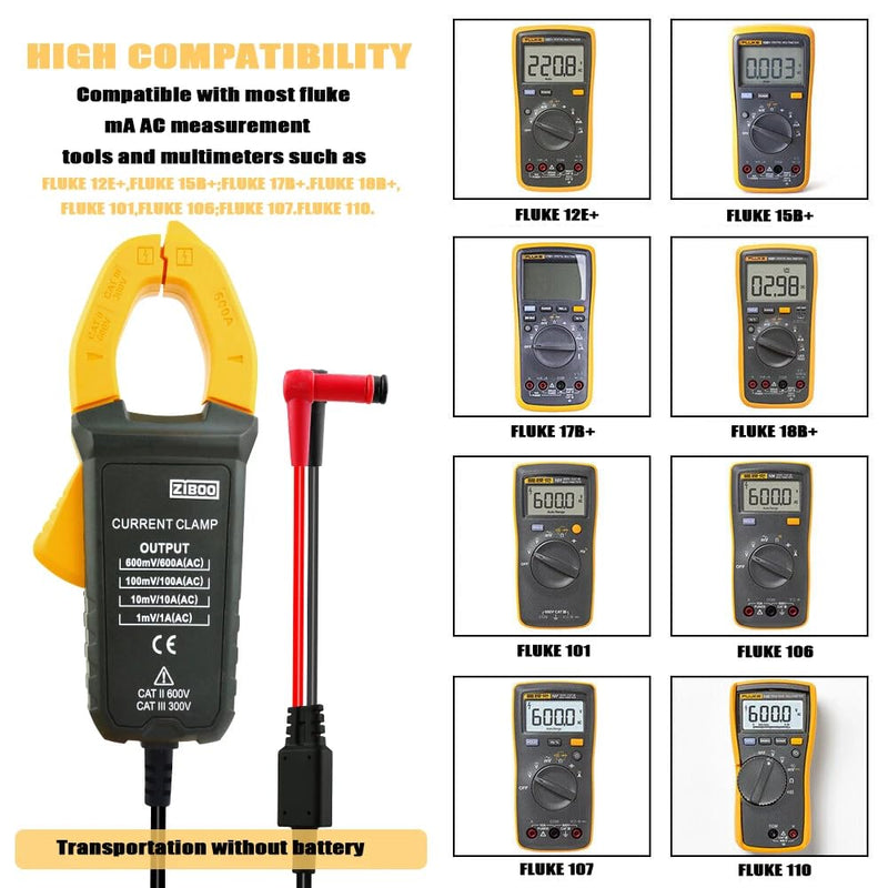i600E 600Amp AC Current Clamp,4mm Banana Plug for Multimeters/mV AC Measurement Tools Perfect Replacement for Fluke i400 ZIBOO I600E